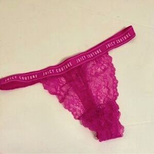 Juicy Couture Hot Pink Fuchsia Logo Waistband String Sheer Lace Thong